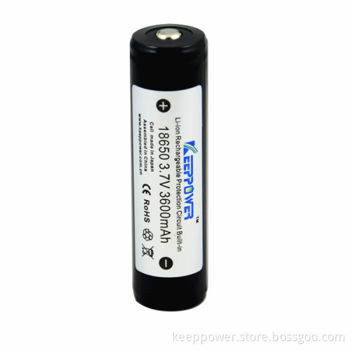 Keeppower protected 18650 3600 mAh flashlight li-ion battery for